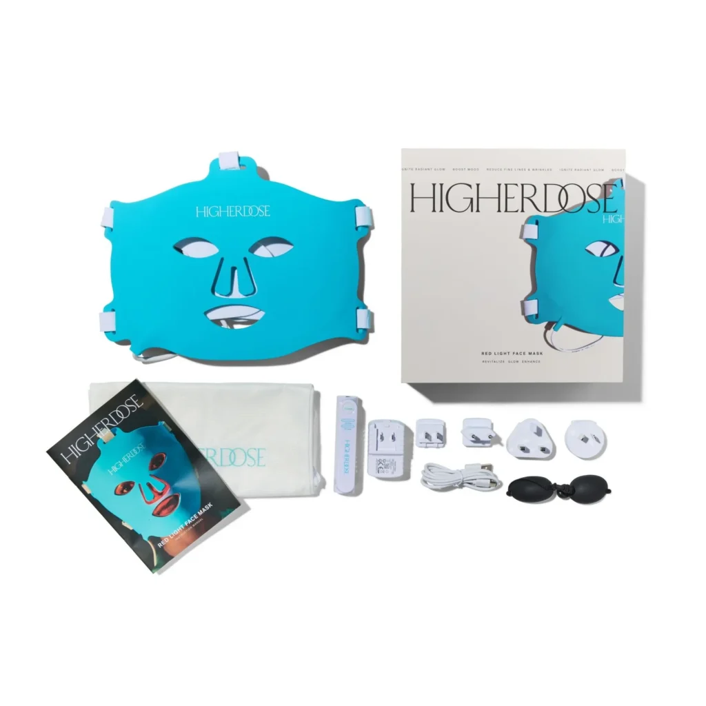HigherDose Red Light Face Mask LED light therapy device for anti-aging and skin rejuvenation