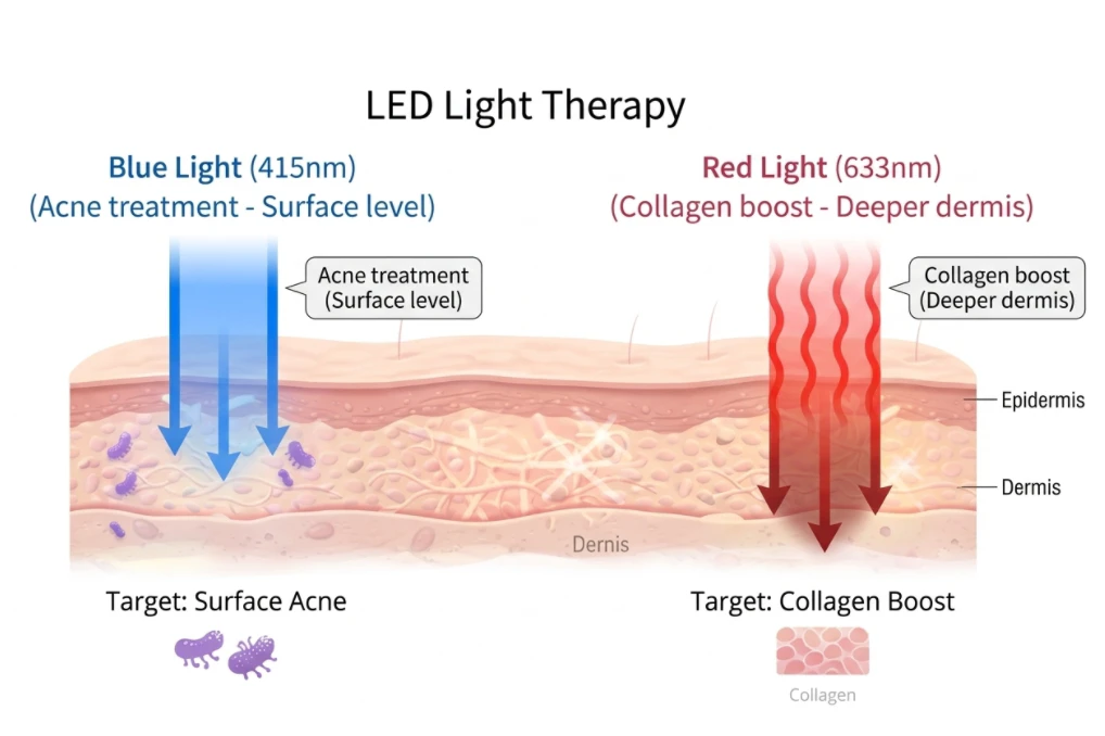 led light therapy skin depth infographic